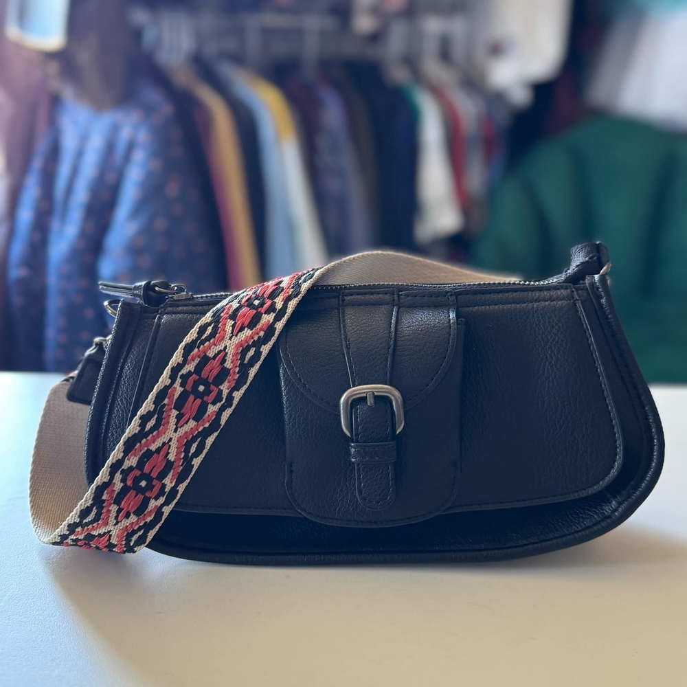 No Boundaries Black and Red Shoulder Bag with Geometric Strap